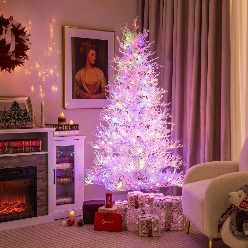 Costway Albero di Natale con 383 punte in PE 300 luci LED a 2 colori di illuminazione, Albero di Natale automatico 180cm