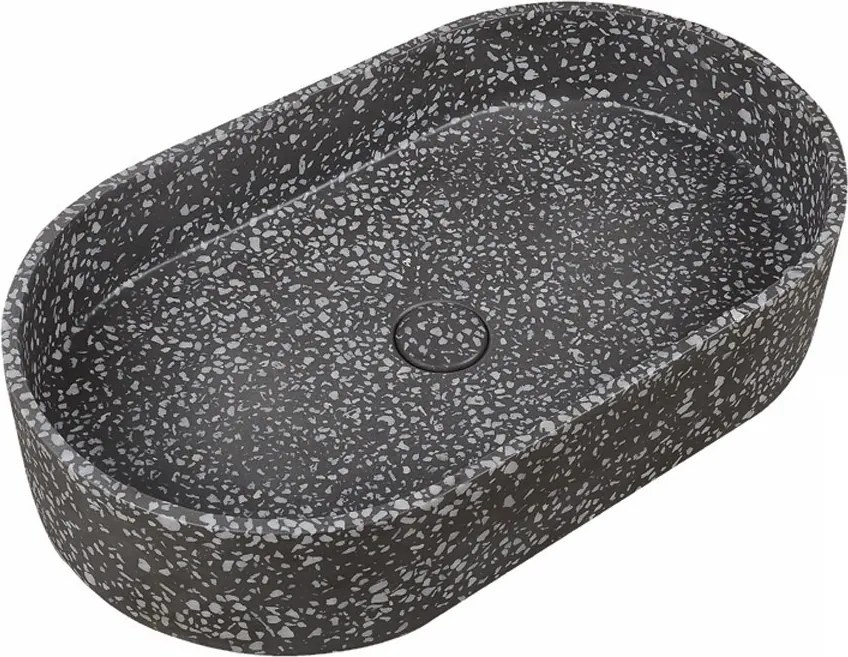 Lavabo da appoggio ovale con finitura terrazzo nero | KTERL-600N - KAMALU