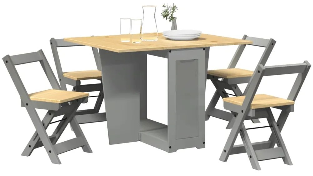 Set Da Pranzo 5 Pz Corona Pieghevole Grigio İn Legno Di Pino /