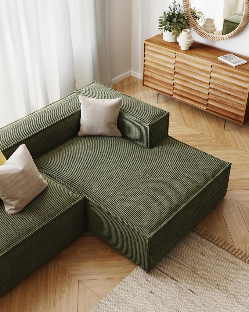 Kave Home - Divano Blok 2 posti chaise longue destra in velluto a coste spesse verde 240 cm