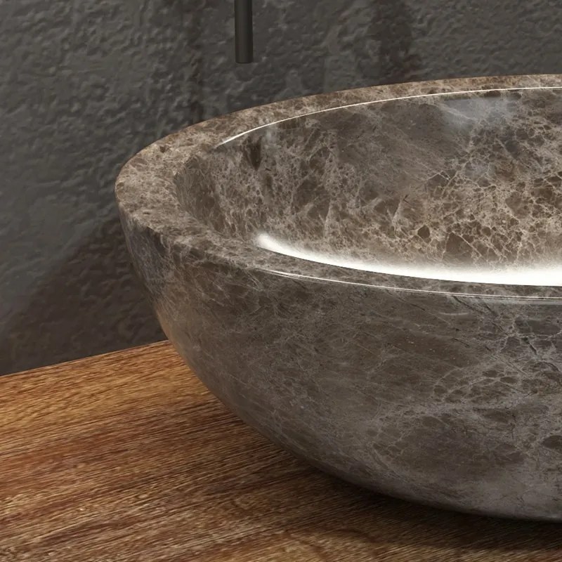 Lavabo bagno da appoggio in marmo grigio 40cm | Litos-EG40 - KAMALU