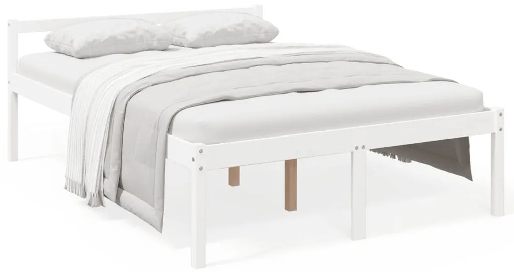 Letto per Anziani Bianco 120x200 cm in Legno Massello di Pino