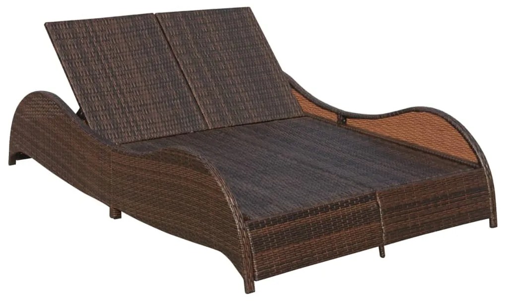 Lettino prendisole doppio con cuscino in polyrattan marrone