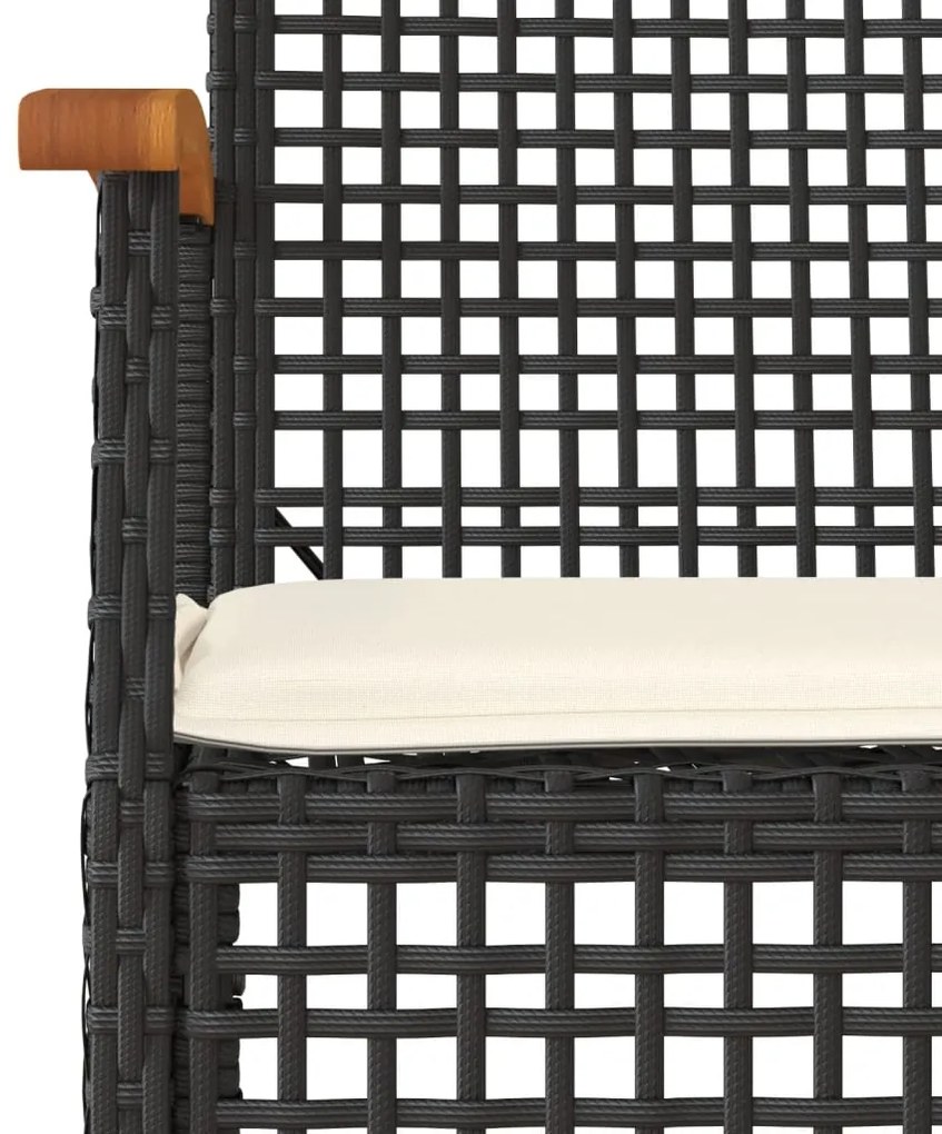 Set da pranzo da giardino 3 pz con cuscini nero in polyrattan