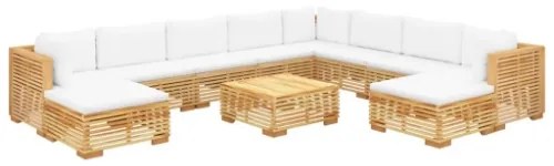 Set Divani da Giardino 11 pz con Cuscini Legno Massello di Teak