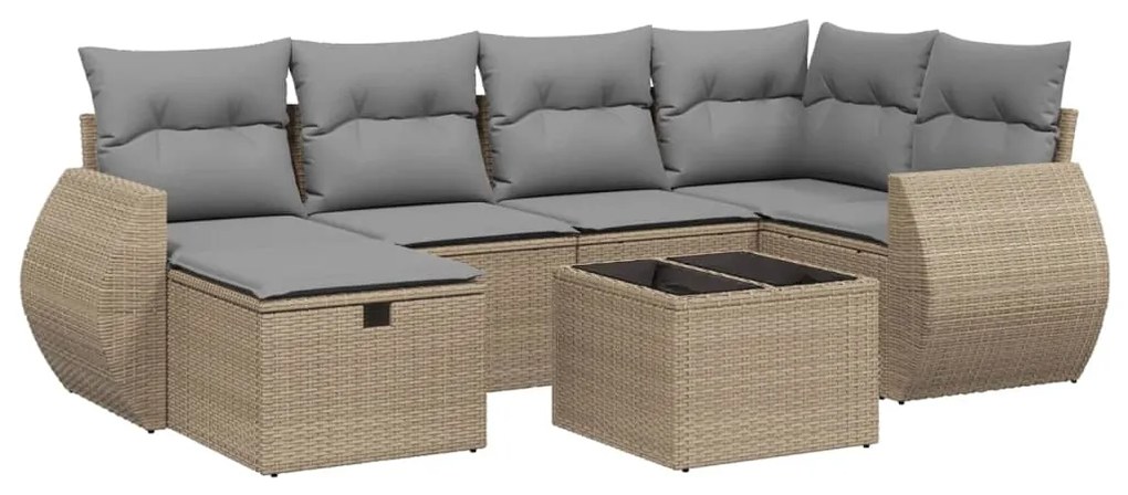 Set divano da giardino 7 pz con cuscini beige misto polyrattan