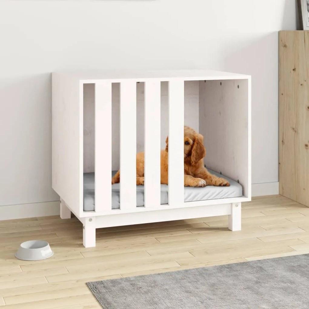 Casetta Per Cani Bianco 70x50x62 Cm İn Legno Massello Di Pino /