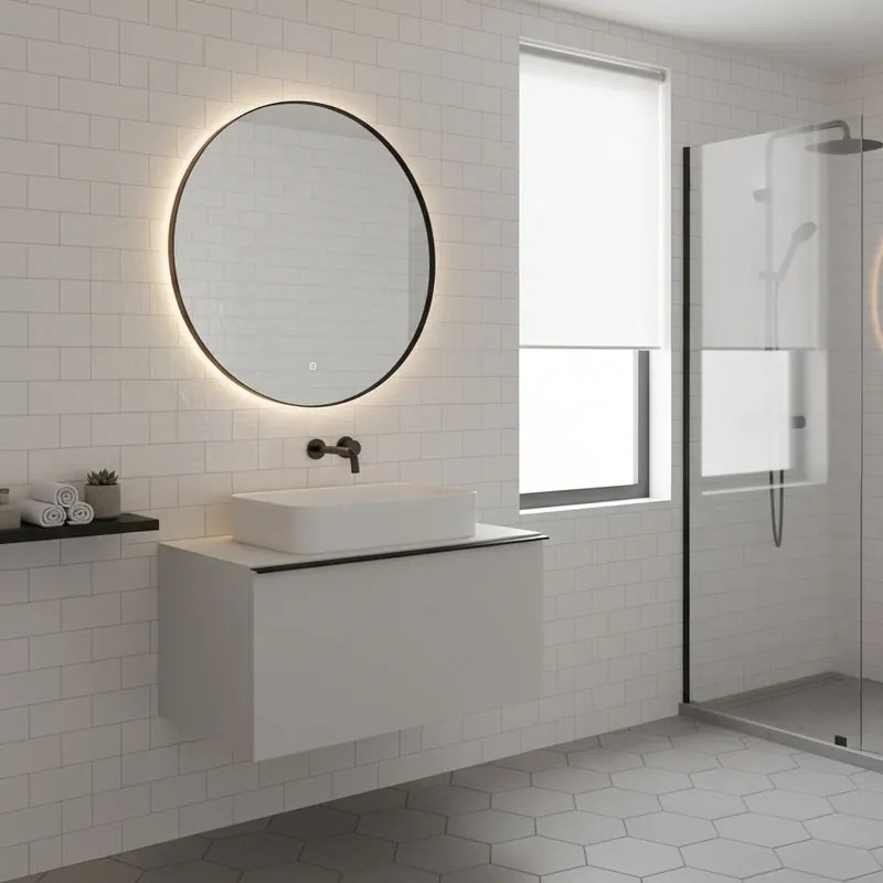 Mobile da bagno sospeso sotto lavabo Pixel plain 1 cassetto L 80 x H 40 x P 45.5 cm Beige Greige laccato opaco, con maniglia alluminio nero opaco