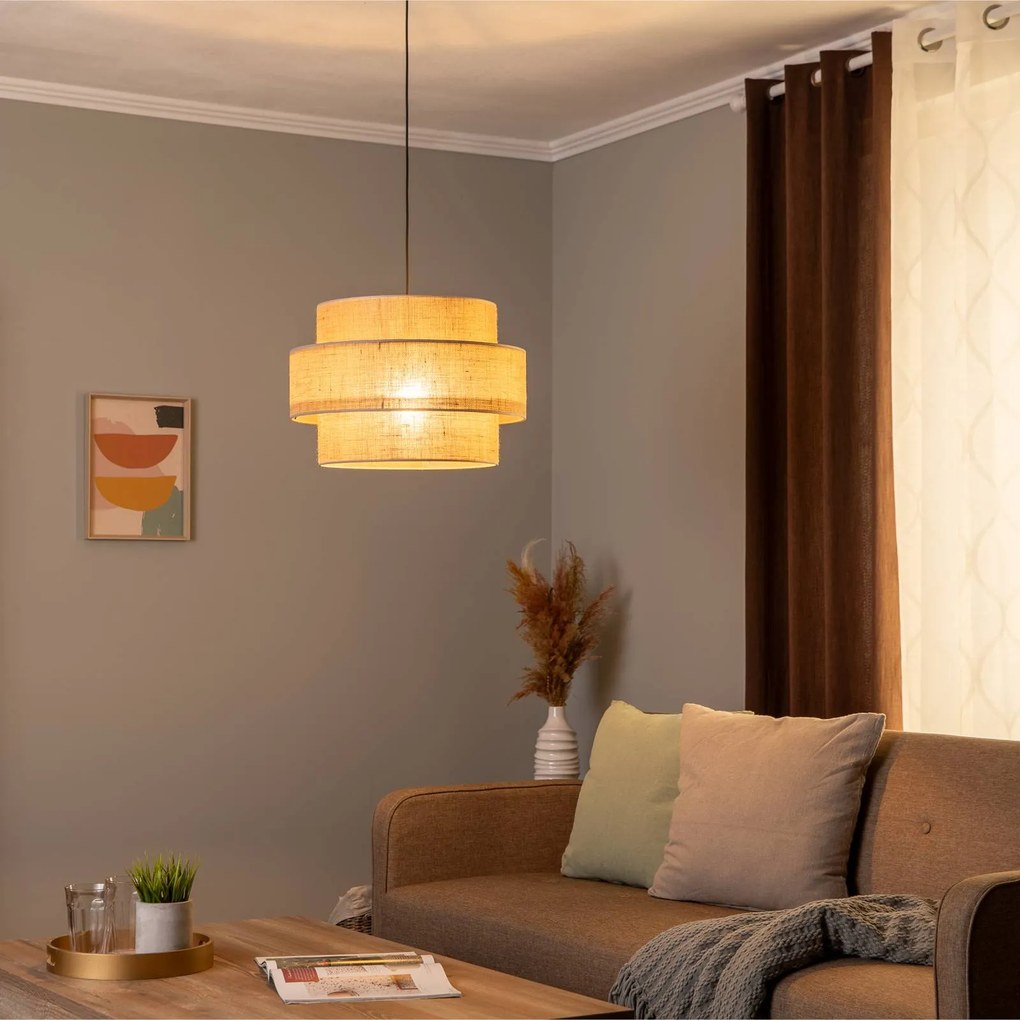 TK Lighting Lampada a sospensione Calisto, Jute, marrone naturale, 1 luce, Ø 50 cm