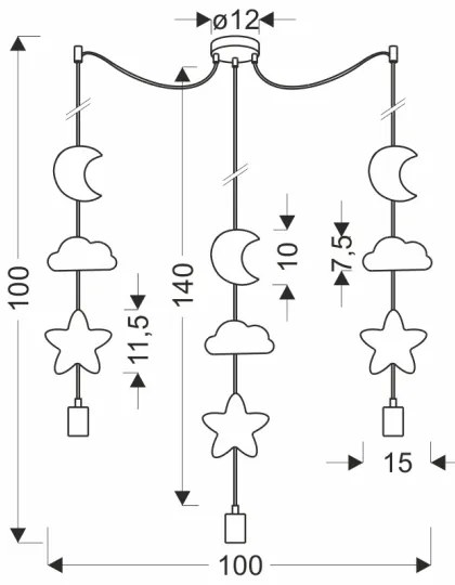 Lampadario a sospensione per bambini TRIO 3xE27/20W/230V giallo/blu