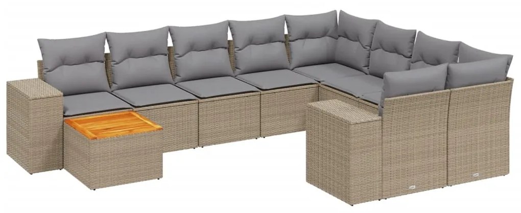 Set Divani da Giardino 11 pz con Cuscini Beige in Polyrattan