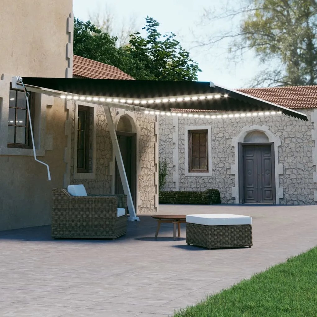 Tenda Da Sole Retrattile Manuale Con Led 600x300 Cm Antracite /