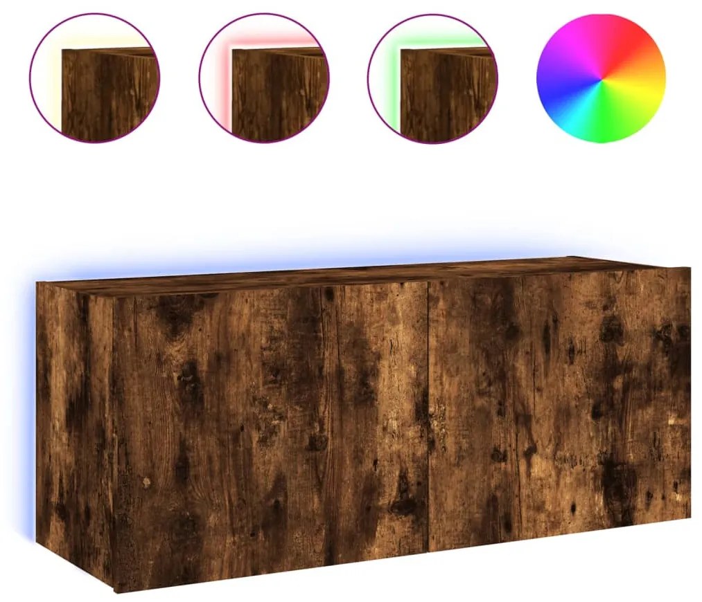 Mobile tv a parete con luci led rovere fumo 100x35x41 cm