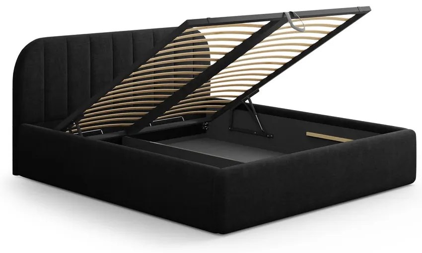 Letto matrimoniale imbottito nero con contenitore con rete inclusa 140x200 cm Juno – Windsor & Co Sofas