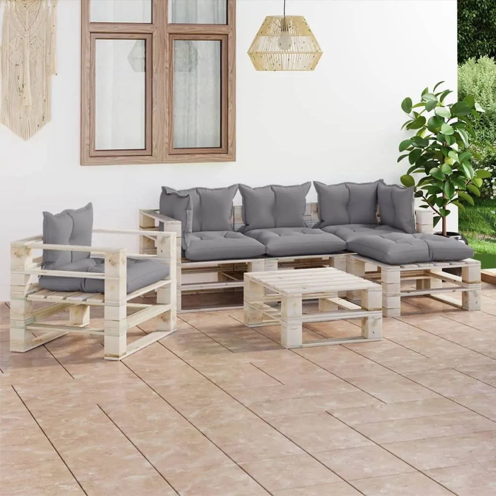 Set divani da giardino pallet 6 pz con cuscini in legno di pino