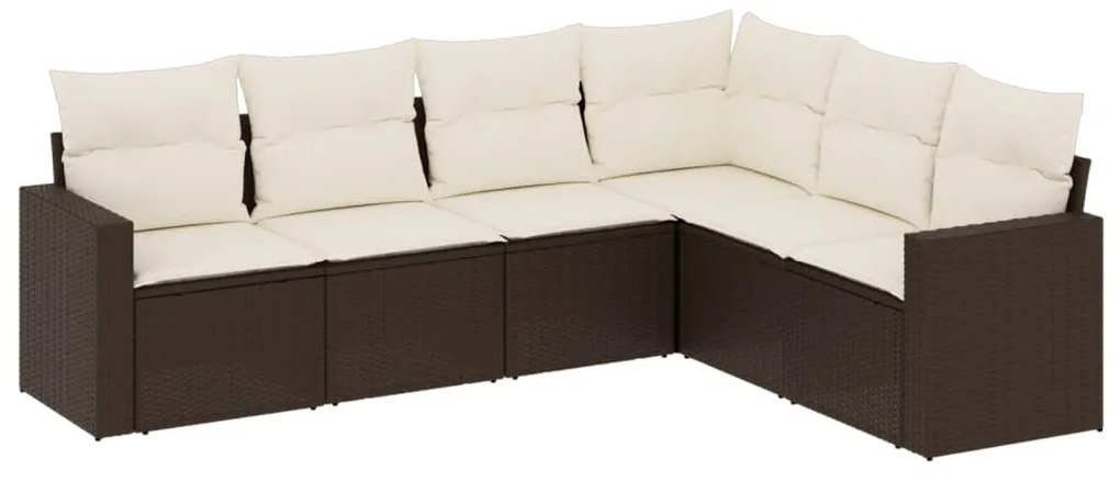 Set divano da giardino 6 pz con cuscini marrone in polyrattan