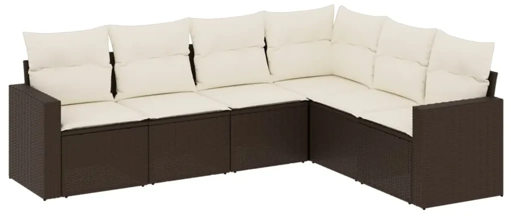 Set divano da giardino 6 pz con cuscini marrone in polyrattan