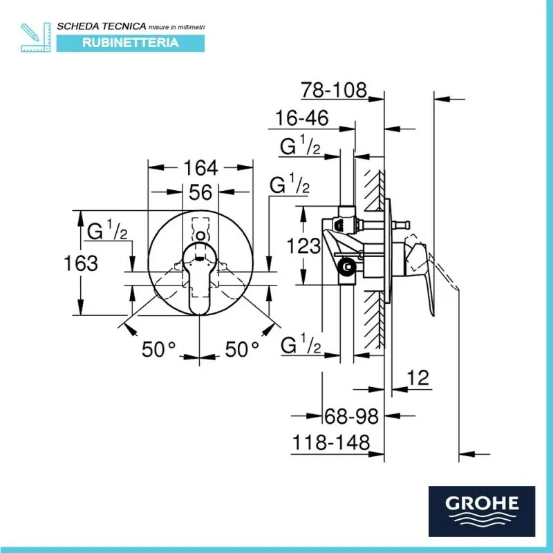 Miscelatore doccia a incasso Grohe Bauedge con deviatore a 2 vie