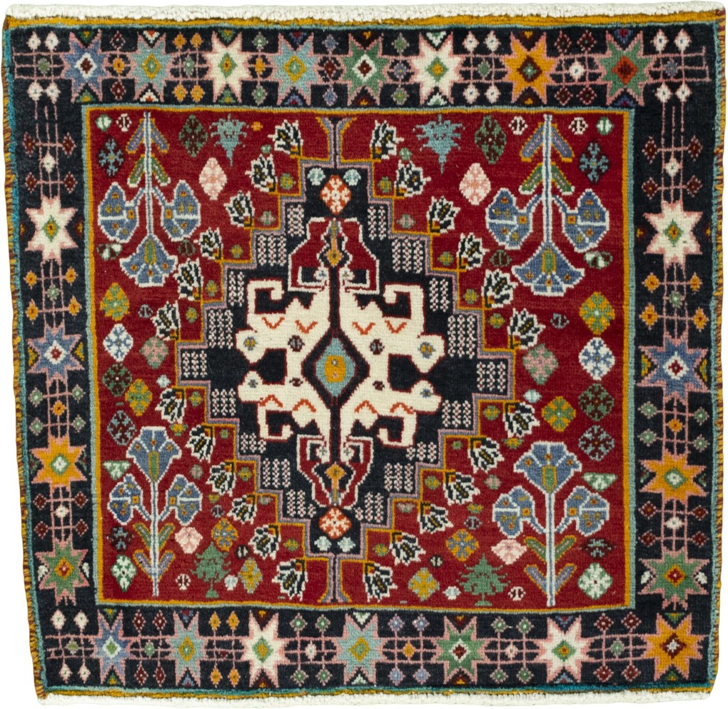 Shiraz Tappeto 60 x 70 Rosso (Iran) Annodato A Mano