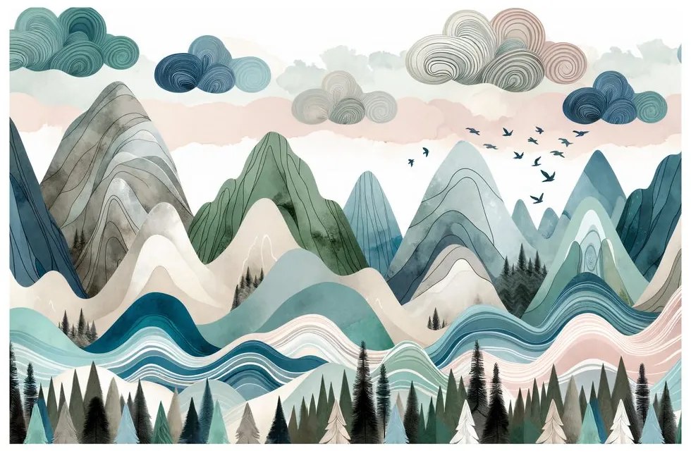 Quadro su tela – Paesaggio montano colorato con foresta