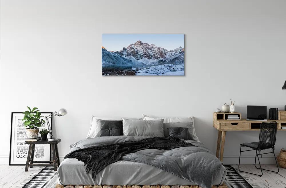 Quadro su tela Montagne Lago di neve invernale 100x50 cm