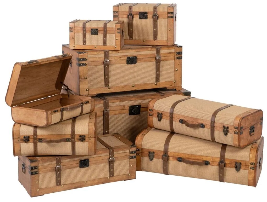 Set di Bauli 90 x 47 x 45 cm Tessuto Sintetico Legno (3 Pezzi)