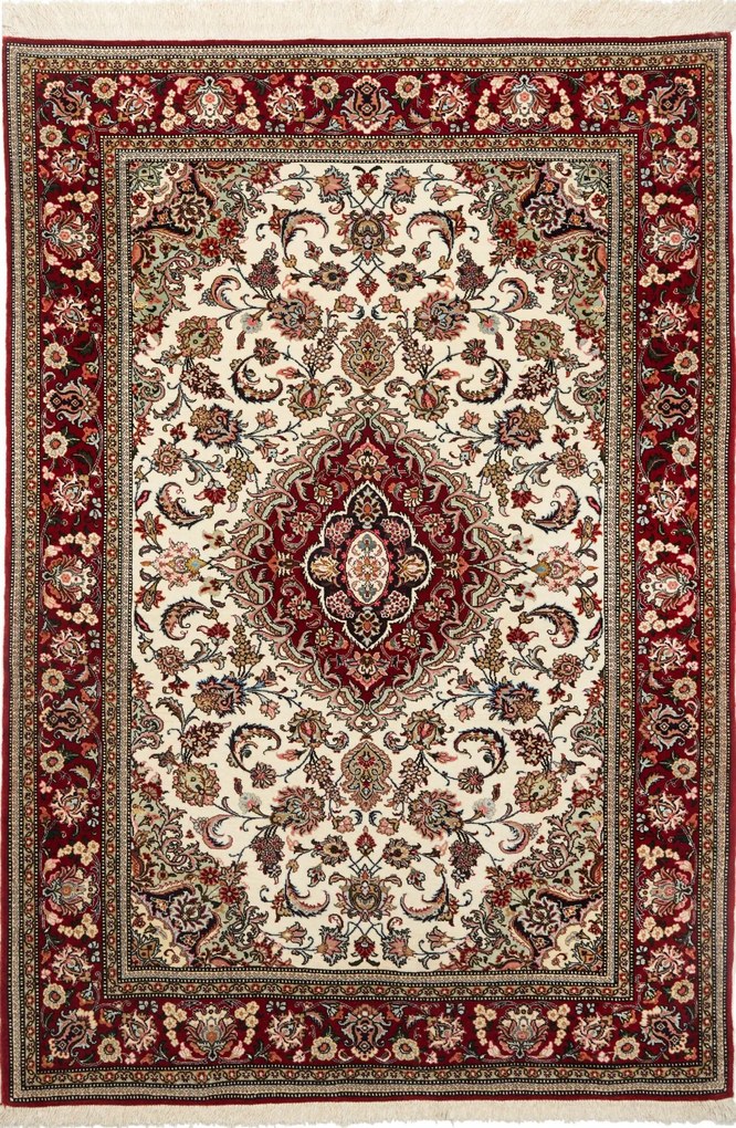 Isfahan Tappeto 110 x 150 Rosso (Iran) Annodato A Mano