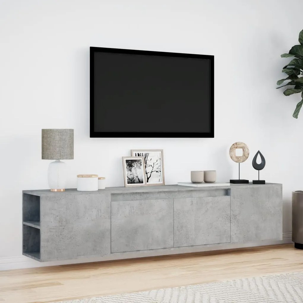 Mobile tv a parete con led grigio cemento 180x31x39,5 cm