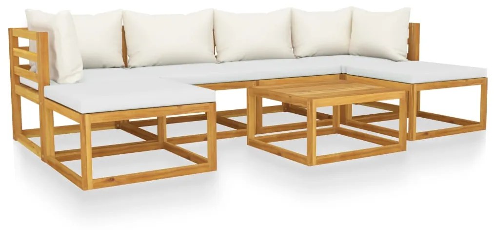 Set divani da giardino 7 pz con cuscini crema in legno acacia