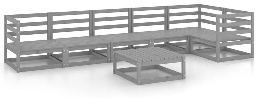 Set Divani da Giardino 7 pz Grigio in Legno Massello di Pino