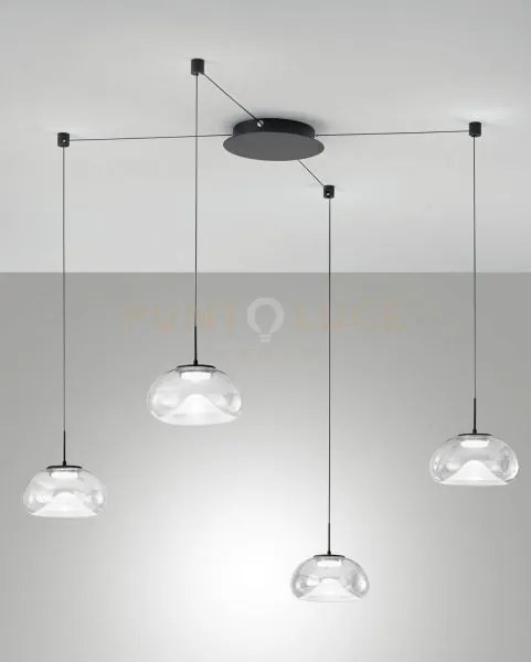 Brena sospensione in vetro trasparente 4 luci a led cct 2700k - 300...