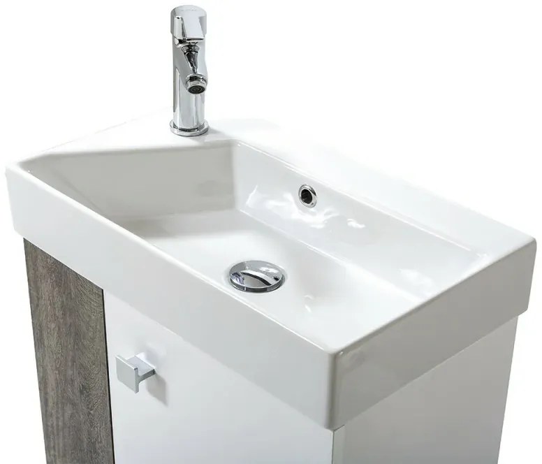Mobile bagno sospeso salvaspazio 55 cm bianco e grigio cemento con specchio Strada