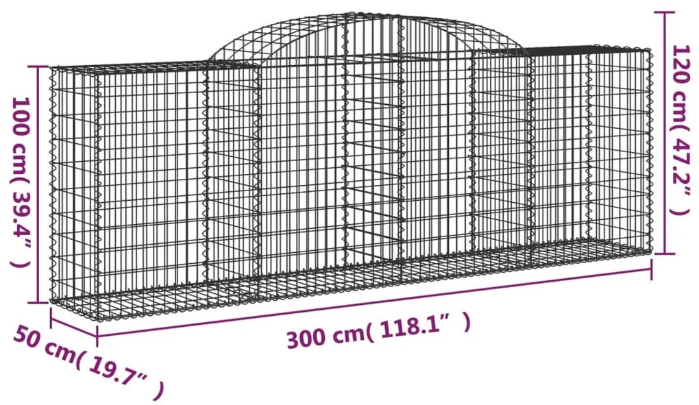 Cesti Gabbioni ad Arco 3 pz 300x50x100/120 cm Ferro Zincato