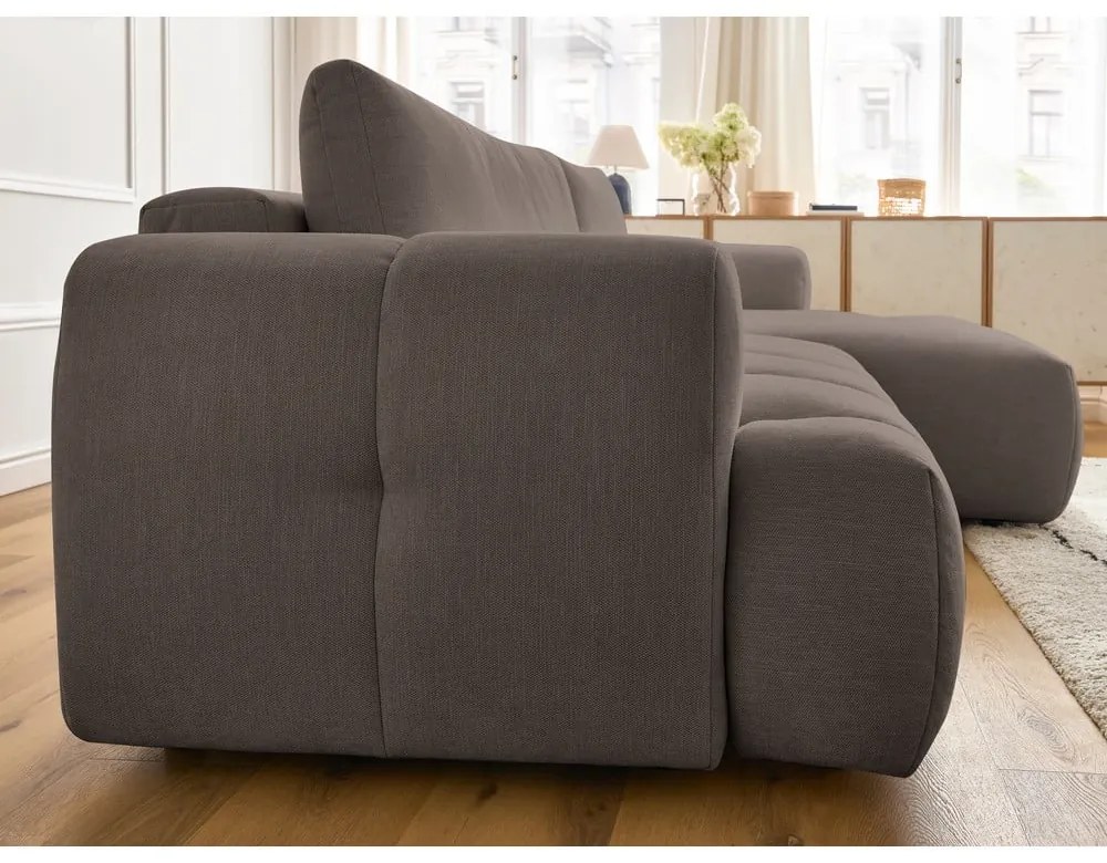 Divano angolare grigio tortora allungabile e con contenitore (penisola a destra/chaise lounge) con rivestimento in ciniglia Fuji – Bobochic Paris