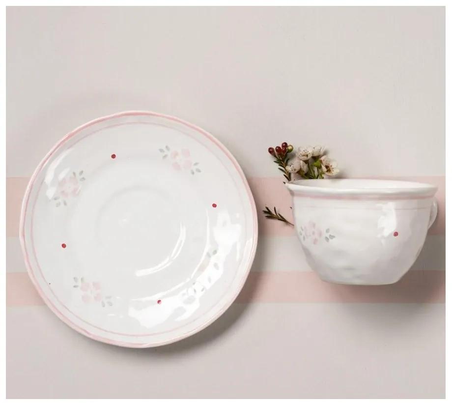 Tazza con Piattino in Ceramica Bianca Stile Provenzale Decorata con
