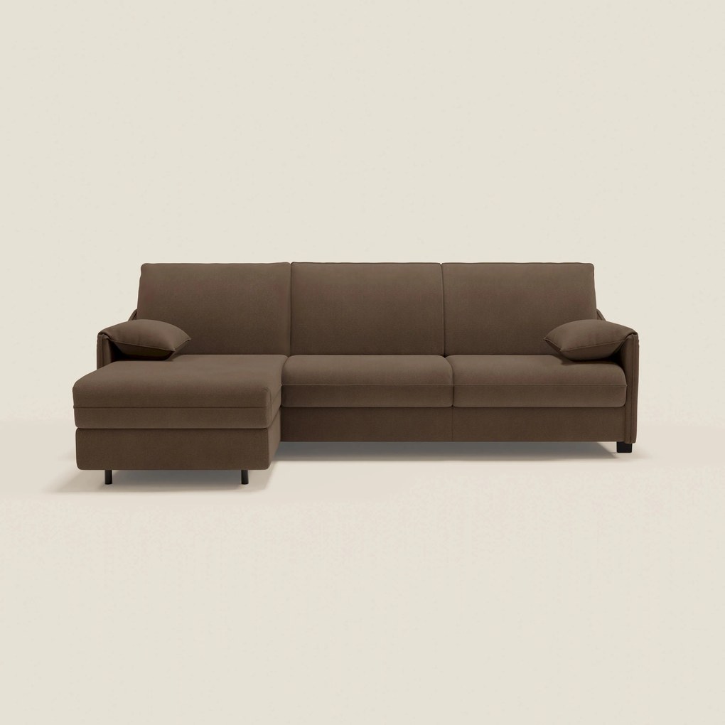 Primula divano letto angolare con materasso H18 cm - penisola contenitore in tessuto smacchiabile T05