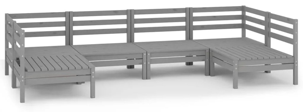 Set salotto da giardino 6 pz grigio in legno massello di pino