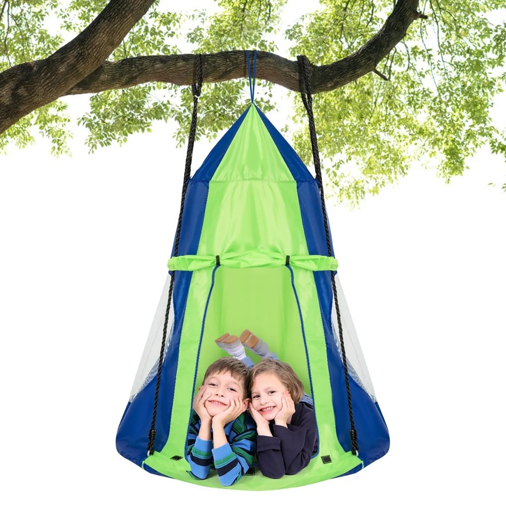 Costway Altalena con tenda da esterno e interno, Altalena con sedile per bambini e bambine, Verde