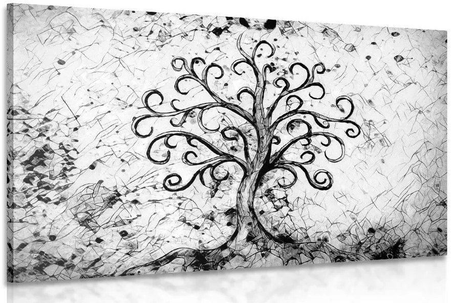 Stampa su tela – Simbolo dell'albero della vita in bianco e nero