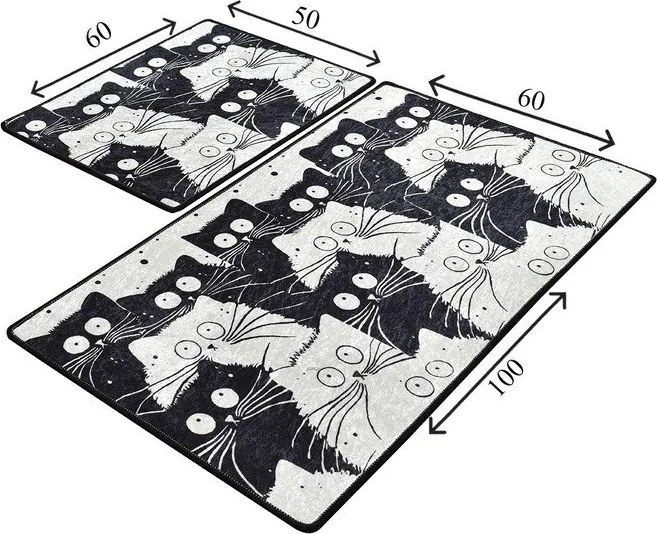 Set di tappetini per il bagno neri/grigi 2 pz 60x100 cm White Cats – Foutastic