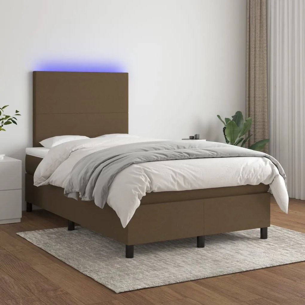 Letto a molle materasso e led marronescuro 120x190cm in tessuto