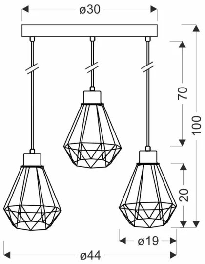 Lampadario a sospensione con filo PRIMO 3xE27/60W/230V nero/oro