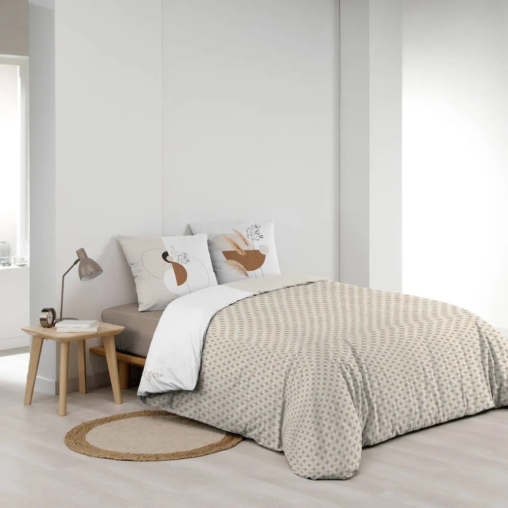 Set copripiumino e federa bianco/beige in cotone per letto matrimoniale ed esteso 240x220 cm Natacha – douceur d'intérieur