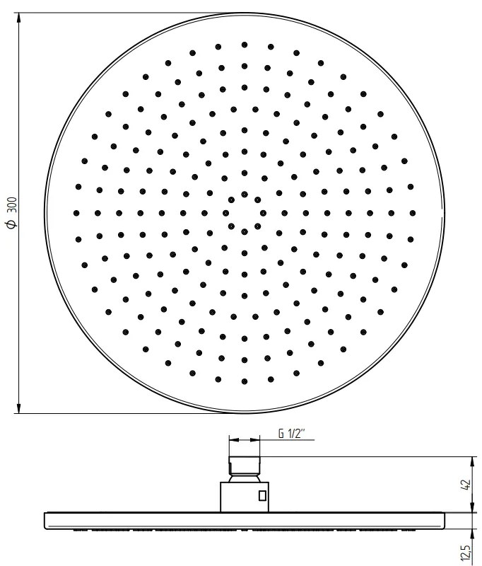 Soffione tondo 30 cm anticalcare con ugelli in silicone erogazione a pioggia cromo