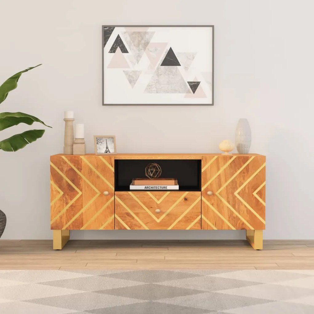 Mobile porta tv marrone e nero 105x33,5x46 cm in legno di mango