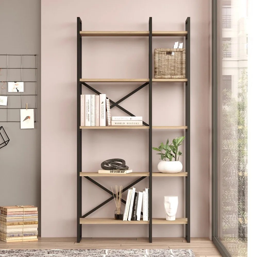 Scaffale in rovere nero/naturale 87,5x175 cm Dusan - Marckeric