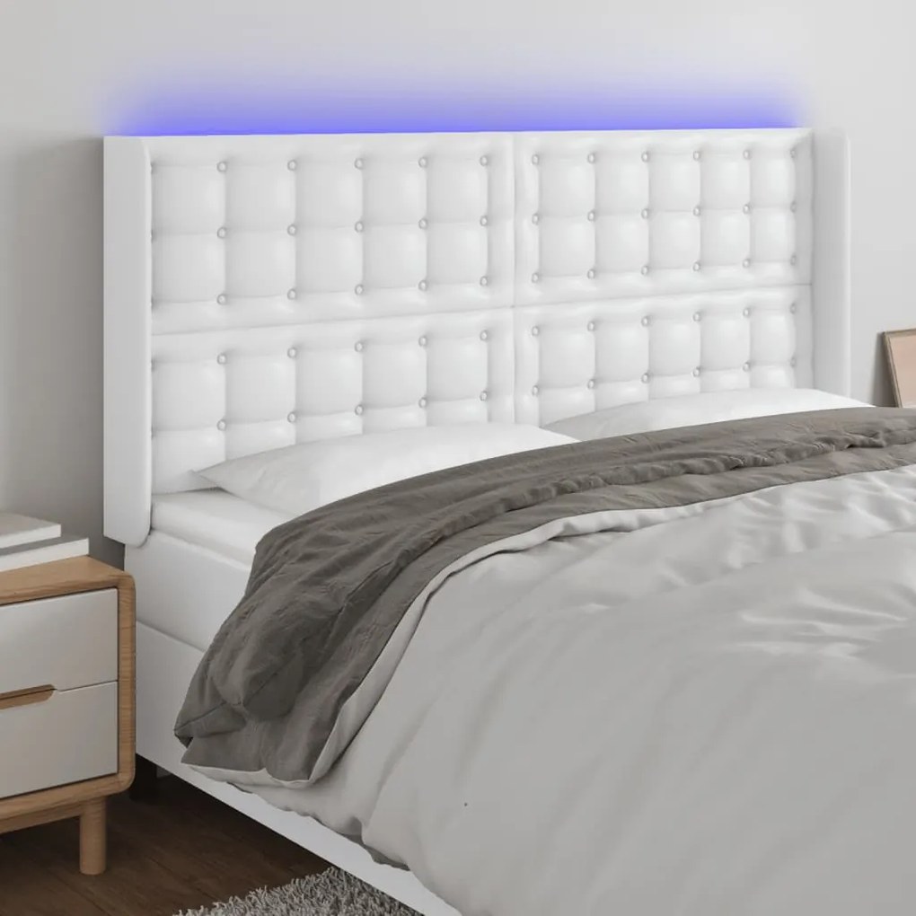Testiera A Led Bianco 163x16x118/128 Cm İn Similpelle /