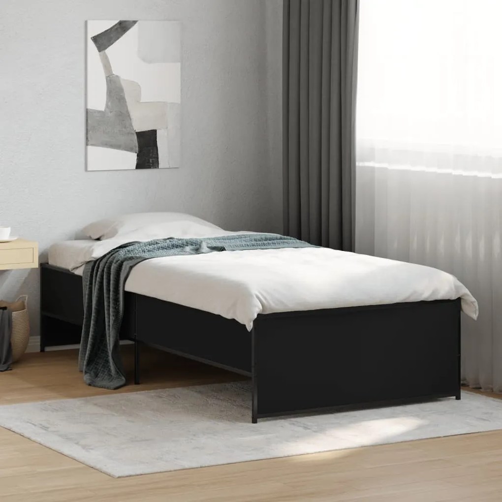 Giroletto nero 90x190 cm in legno multistrato e metallo