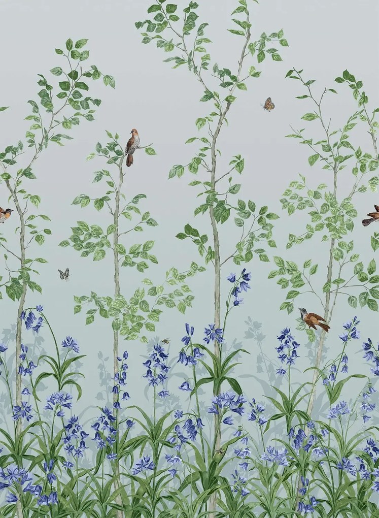 Little Greene Carta da parati Bird and Bluebell - Celestial Blue