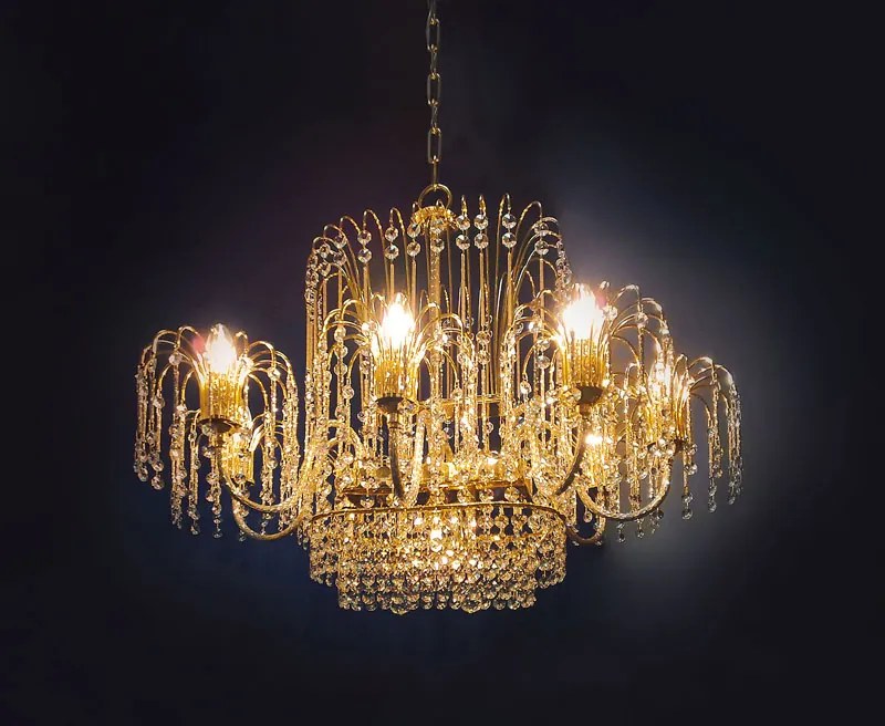 Lampadario rettangolare 8 luci oro e cristallo- 406/8 SQ - Royal Crystal - Arredoluce Cromo